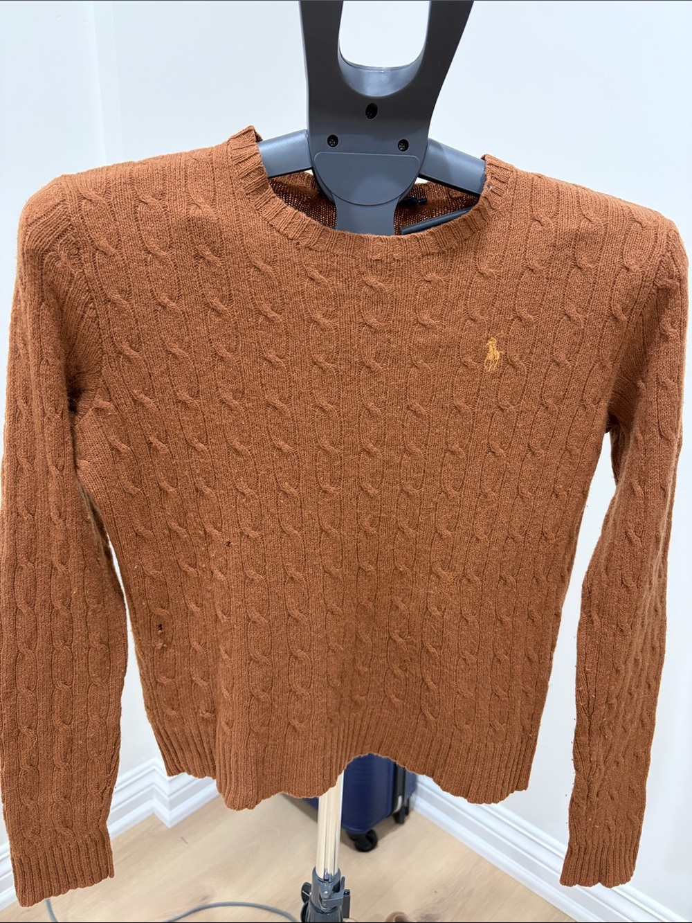 Ralph Lauren Crewneck Cable Knit Sweater - Rust Brown 100% Wool